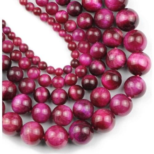 YHBZRET Natural Stone Rose red Tiger Eye charm Round spacers Loose beads for Jewelry making 4/6/8/10/12MM DIY bracelets Necklace
