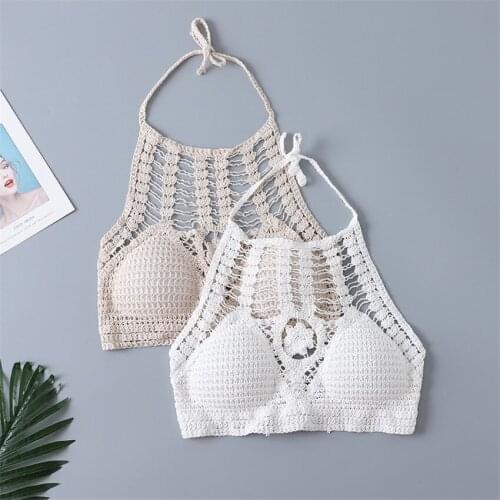 Summer Boho Clothing Beach Crop Top Women Camisoles Bikini Bralette Halter Tops Padded Bra Beachwear