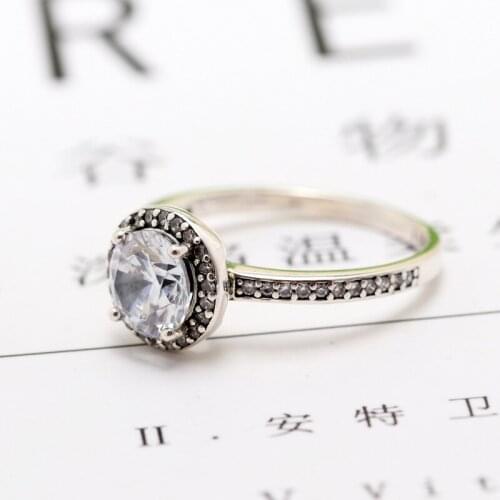 2019 New Original Silver Color Round Sparkle Halo Ring For Women Resizable Wedding Engagement Pan Rings DropShipping