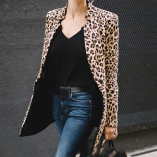 New Leopard Blazer Women Long Sleeve Blazer Cardigan Tops Leopard Print Coat Formal Suit Lady Fashion Outwear Long Coat