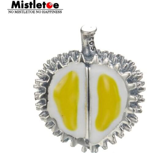 Mistletoe 925 Sterling Silver Enamel Durian Charm Bead European Jewelry