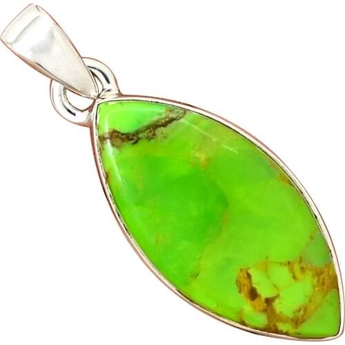 Genuine GREEN MOHAVE TURQUOISE Pendant 925 Sterling Silver, 42.4 mm, MHBAP5858