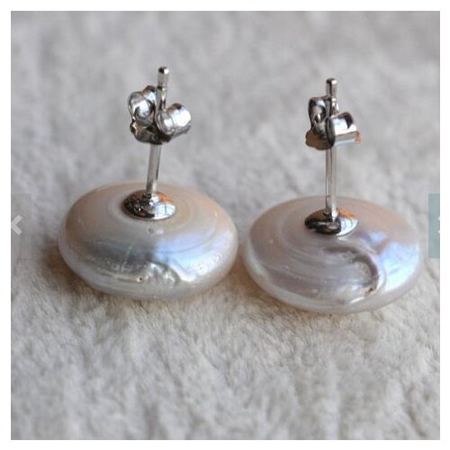 Perfect Pearl Jewelry,AAA 14MM White Color Coin Shape Real Freshwater Pearl Earrings,Huge Pearl Jewelry,Wedding Earring