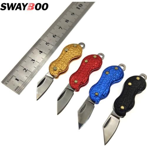 Dropship Mini 440C Stainless Steel Folding Knife Aluminum Handle Necklace Knife pocket Peanut Shape Hanging Knives EDC Tool