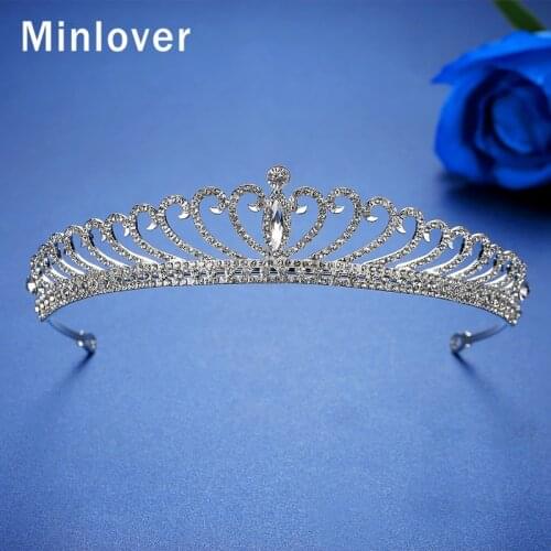 Minlover Heart Wedding Headbands Crown Tiara for Women Simple Rhinestone Bridal Hair Accessories Party Hair Jewelry HG223
