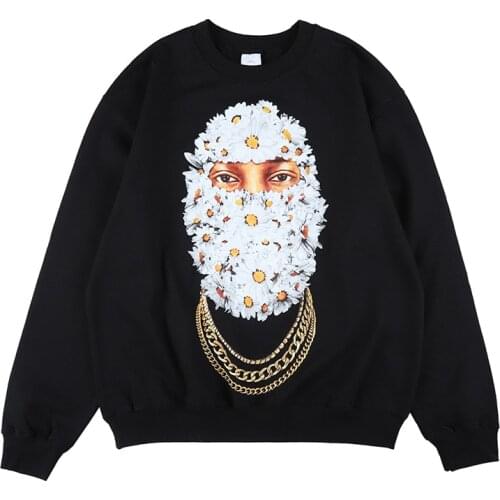 Daisy Portrait Necklace Print Hip Hop Oversize Casual Sweatshirt for Men and Women Stranger Things Terry Black Hoodies