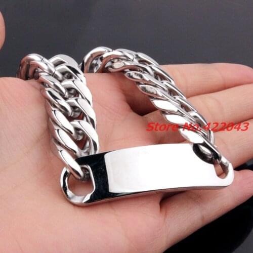9"*15mm Heavy Chain Mens Women Bracelets Stainless Steel Greece Key ID Bracelet for Men Cuban Chain Fashion Jewelry Silver color