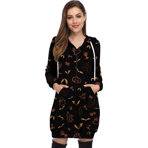 Halloween Fun Gift Pumpkin Head 3DPrintLong Zipper Pullover Female Sweatshirt Long Sleeve Loose Skull Large Size HoodiesS-5XL