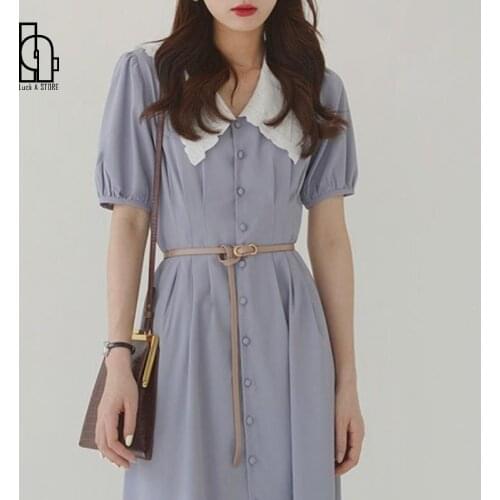Vintage Party Midi Women Dresses Summer 2021 Lace Slim Retro Casual Elegant Dress Sashes Short Sleeve Chic Sweet Korean Clothing