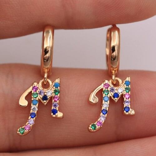 Dangle Drop Earrings Rainbow Zirconia Letter Gold Copper Earring For Women Fashion Jewelry Accessories Wedding Anniversary Gift