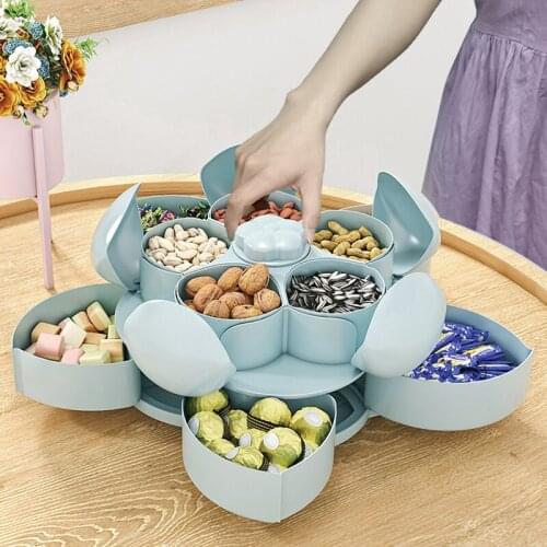 Petal-Shape Rotating Candy Box Moisture-proof Snack Nut Box Flower Candy Fruit Plate Food Storage Case Two-deck Dried Storage
