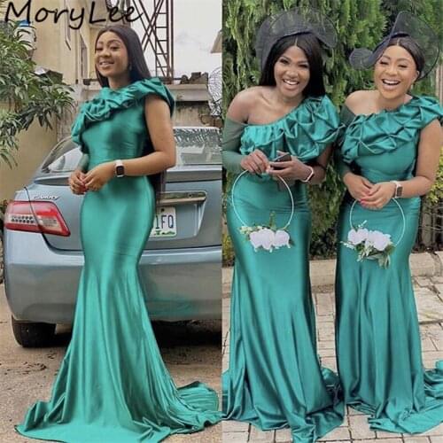 Green Bridesmaid Dresses Mermaid Floor Length Satin Pleated Bridesmaid Dresses With Zipper Back Wedding Party Bridemaid Gowns