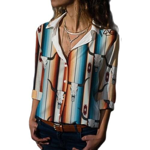 2021 High Quality Factory Price Autumn New Fashion Bull Head Print Element Long Sleeve Ladies Loose Shirt