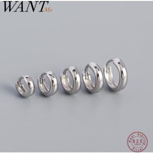 WANTME 925 Sterling Silver Vintage Glossy Geometry Round Circle Huggie Earrings for Women Kolczyki Damskie Hoop Earring Jewelry