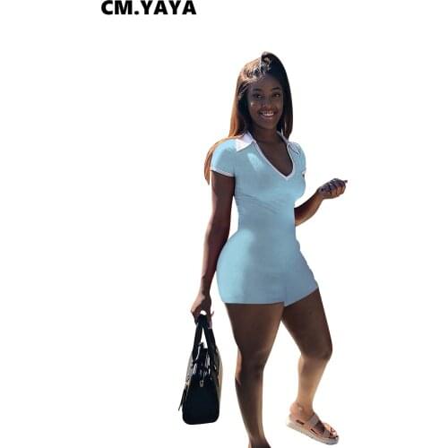 CM.YAYA Patchwork Women Skinny Elastic Romper Streetwear Fashion Overall Outfits Elastic Sport Playsuit Oufits