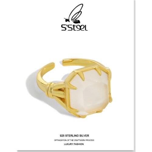 SSTEEL Crystals Rings 925 Sterling Silver Designer Luxury Geometric Gold Open Ring For Women Bijoux Femme 2021 Fine Jewellery