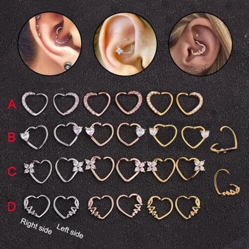 1PC Cz Heart Helix Cartilage Earrings For Women Fashion Stainless Steel Gold Silver Color Small Earrings Ear Piercing Jewelry