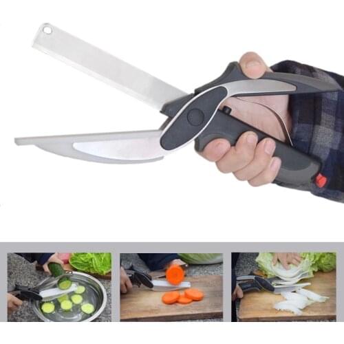 2 in 1 Utility Scissors Knife&Board Smart Chef Stainless Steel Ourdoor Meat Potato Cheese Vegetable Kitchen
