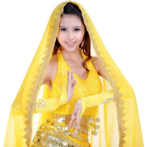 2018 Newest Sari Dancewear India Belly Dance Clothes Wrap Head Scarf Chiffon Lace Headpiece Bollywood Dance Head Veils 12 Colors
