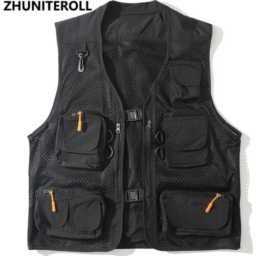 2021 Techwear Mesh Men Vests Tactical Dark Biker Vest Tanks Tops Multi Pockets Hipster Hip Hop Mens Jackets Fashion Streetwear