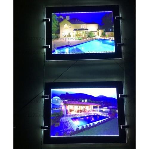 8PCS Single Sided A4 Window Cable Wire Hanging Magnetic LED Acrylic Poster Frame Light Box Signs for Real Estate Agent
