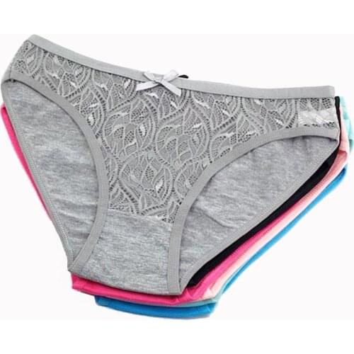 6 Pcs / Lot Low Rise 6 Solid Color Sexy Lace Transparent Lingerie Womens Briefs Panties 9319