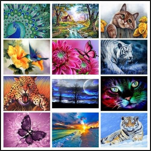Diamond Painting Still Life Colorful Butterflies Kingfisher Peacock White Tiger Leopard Cat Peony Nature Landscape Bedroom Mural