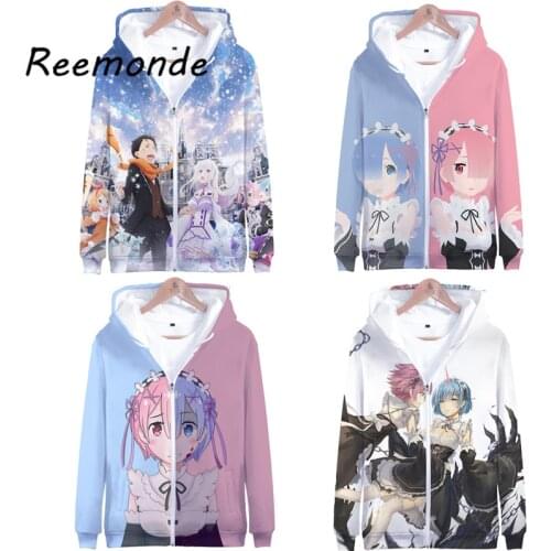 Anime Re:Starting Life In A Different World From Zero Cosplay Hoodies Sweatshirts Rem Hooded Jacket Coat For Mens Women