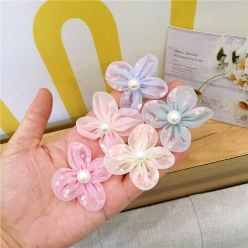 10Pcs 3CM Pearl Flower Applique For DIY Clothes Shoes Hat Headwear Clips Crafts Decor Patches