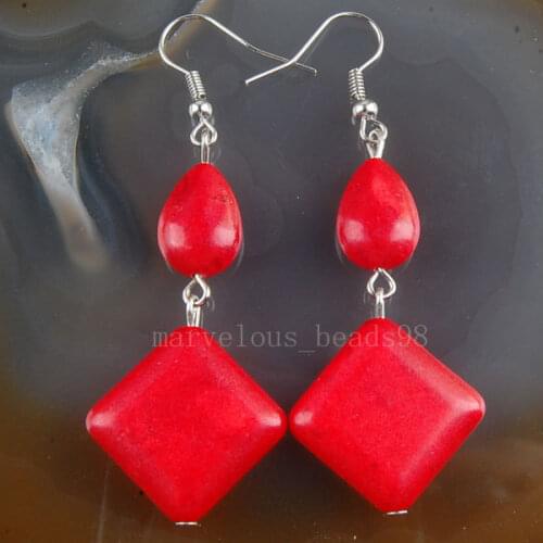 Free shipping Fashion Jewelry Red howlite Earrings Pair MC2168
