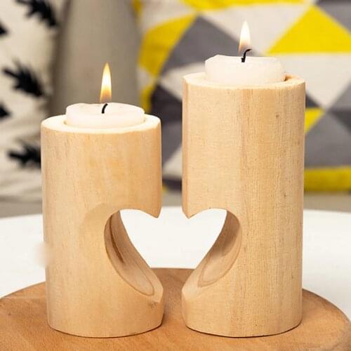 Household Fashion Candlesticks Rustic Heart Shaped Wooden Candlestick Candle Holder Practical Shelf Wedding Decorations 2021