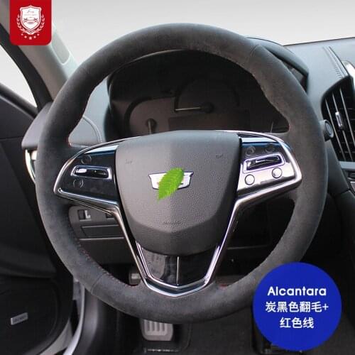 Steering wheel cover fit for Cadillac CT65 CT4 XT6 XT5 XT4 Real Alcantara Premium suede hand-sewn grip cover car accessories