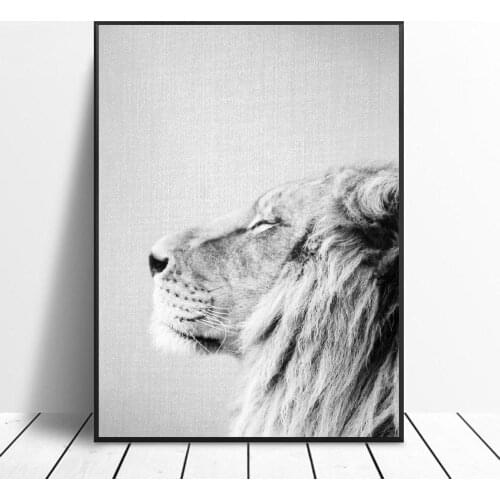 Black White Lion Portrait Canvas Painting Art Print Poster Picture Wall Modern Minimalist Bedroom Living Room Decoration