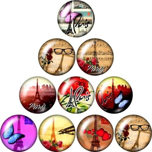 Eiffel tower 10pcs mixed 12mm/16mm/18mm/25mm Round photo glass cabochon demo flat back Making findings
