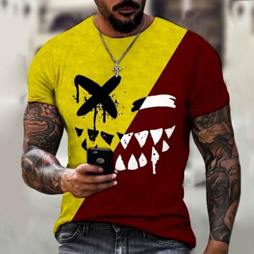 Trend 3d Digital Printing T-shirt Loose Mens Short-sleeved Summer New European and American Mens Elements Harajuku Mens Short