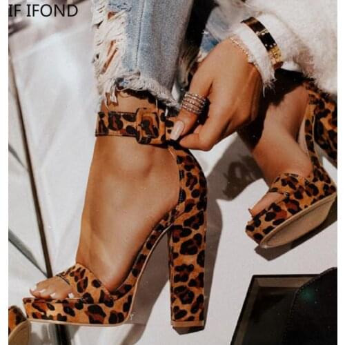 IF IFOND Women Fashion Comfortable Casual Ankle Strap Buckle Sandals Sexy Leopard Pattern Female Super Hight Heels