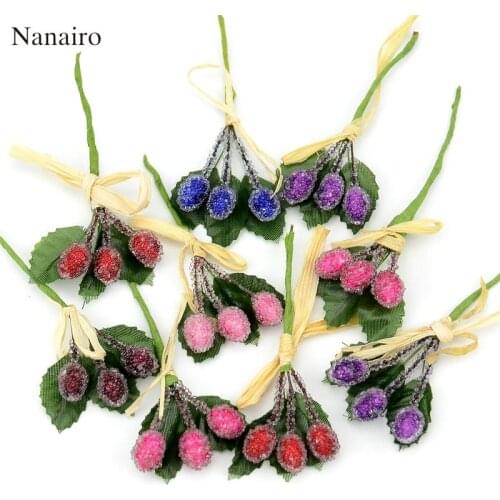 6pcs/18 Heads Artificial Christmas Berries Red Cherry For Home Wedding Decoration Fake Plastic Fruit Mulberry Flowers Stamen