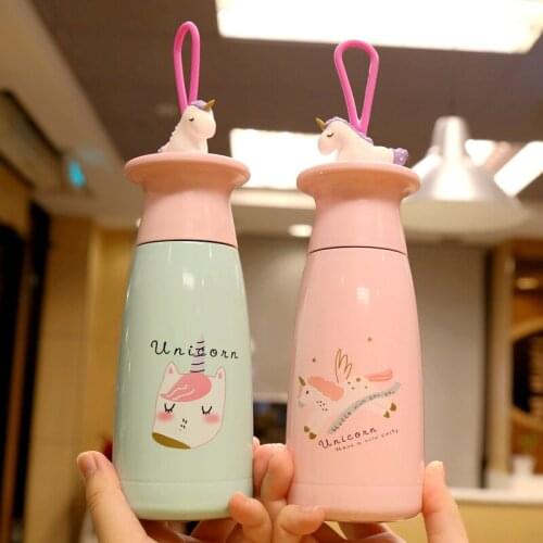 Korean Style Hot Water Bottle Unicorn Vacuum Cup Portable Handy 304 Stainless Steel Cute Warmly Thermos Cute Water Bottle