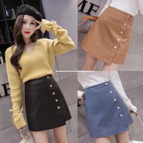 Leather Skirt Womens Short Skirt High Waist Irregular Small Leather Skirt Leather Skirt A- Line Woman Skirts Faldas Jupe