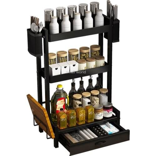 Kitchen shelf tableware storage spice shelf with drawer multi-layer kitchen storage shelf kitchen drawer organizer kitchen items