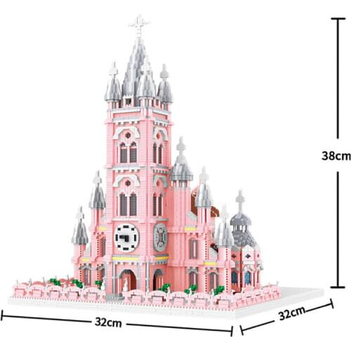 LZ 8052 World Famous Architecture Sacred Heart Church DIY Diamond Building Cartoon Blocks Pink Brick Kids Toy Gift 6410pcs