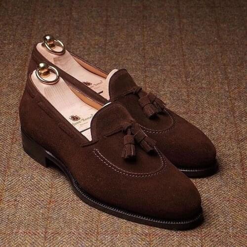 Men Faux Suede Leather Fashion Low Heel Fringe Dress Slip-on Loafers Shallow Shoes Vintage Classic Male Casual Shoes Tv883