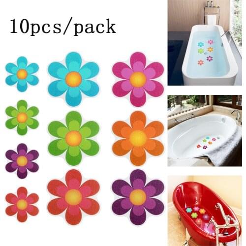 10pcs Anti Slip Bathtub Stickers Colorful Flower Self-Adhesive Non Slip Bathtub Mat Bathtub Anti Slip Stickers Bath Tub Bathroom