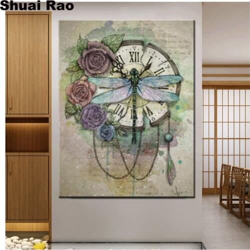 New diamond painting full Square"dragonfly,flower,clock" pattern text 5d Round 3d diamond embroidery Rhinestone mosaic landscape