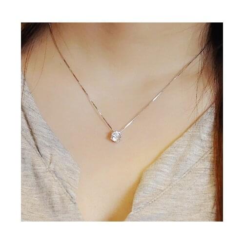S925 Sterling Silver Single Rhinestone Necklace Fashionable Simple Temperament Clavicle Chain Fashion Pendant Female Gift