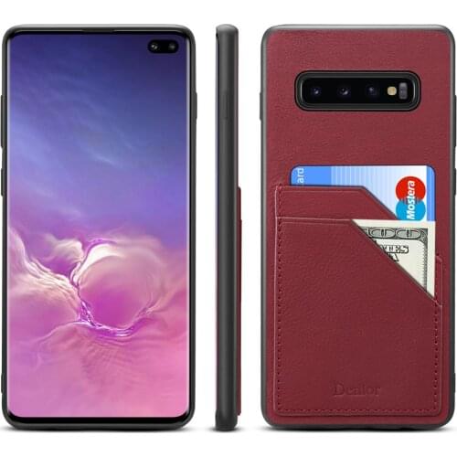 Genuine Leather Luxury Cowhide Business Style W/ Card Slots Phone Back Case For Samsung Galaxy S10 Plus S10 Note 9 Cover