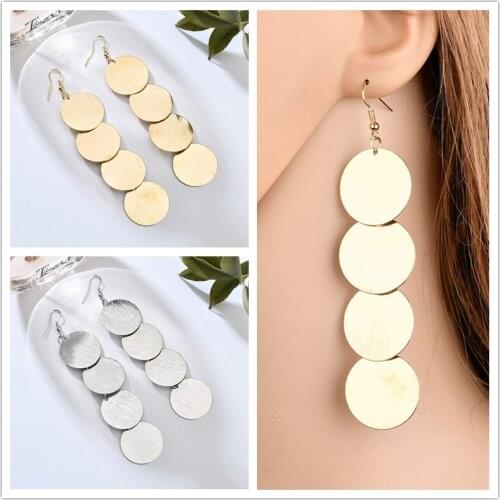 Hyperbole Pure Color Metal Disc Stitching Drop Earrings Punk Simple Round Alloy Pendent Earrings for Women Girls Ear Jewelry