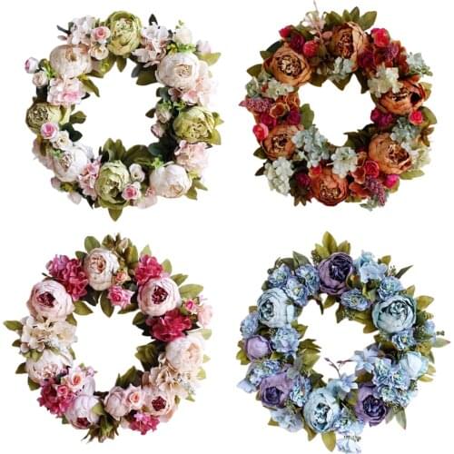 Silk Artificial Flower Wreath Handmade Leaves Floral Garland Twig Wedding Decor