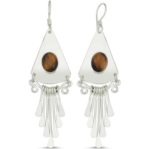 Silverlina Silver Tiger Eye Gemstone Dangle Hand Handwork Earrings
