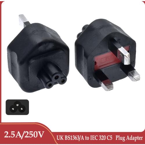 High quality black Copper Standart 10A 250V British standard to IEC320 C5 power adaptor plug convert socket